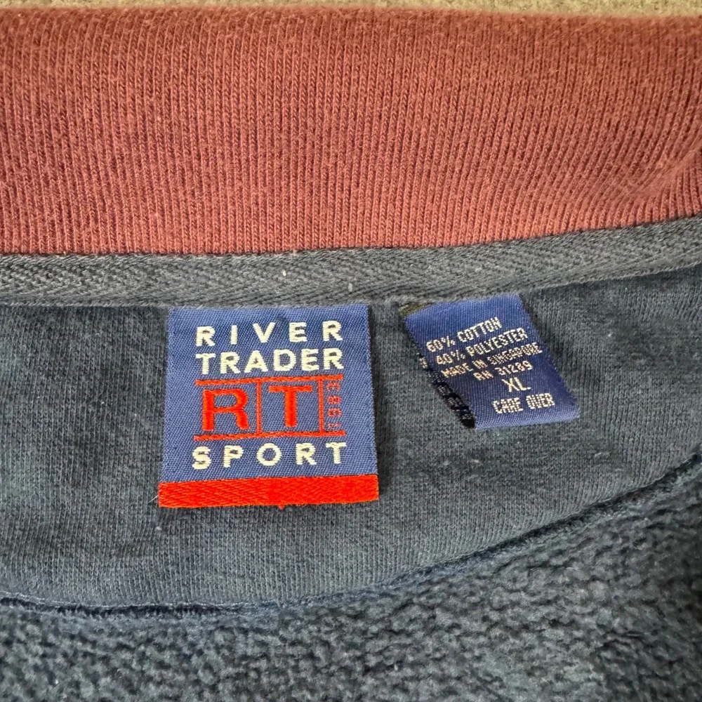 River Trader Sport Mens XL Quarter Zip Sweatshirt Navy Blue Colorblock Vintage
